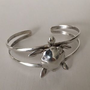 Large 925 Sterling Silver Sea Turtle Cuff Bracelet
